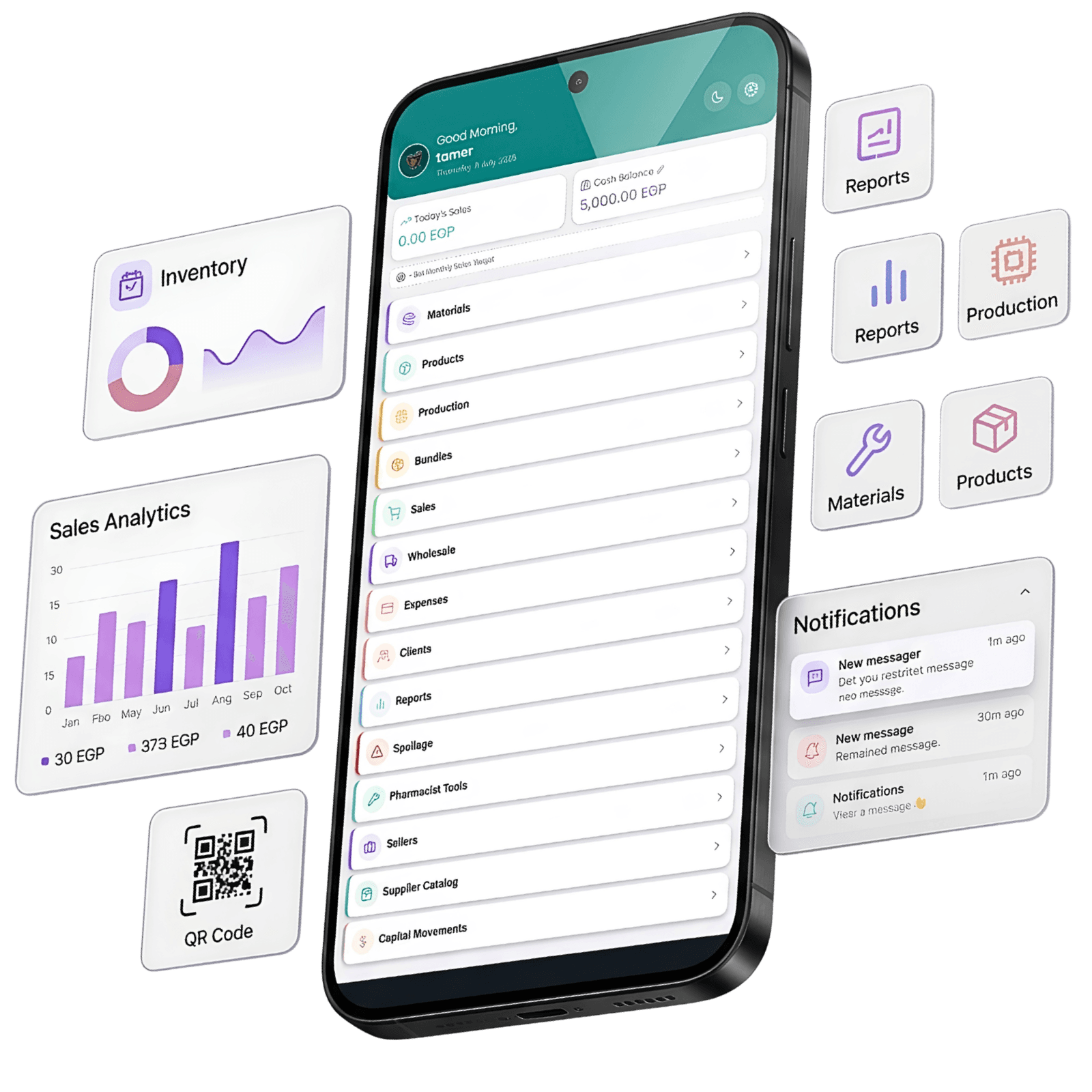 واجهة تطبيق Cosmetic ERP